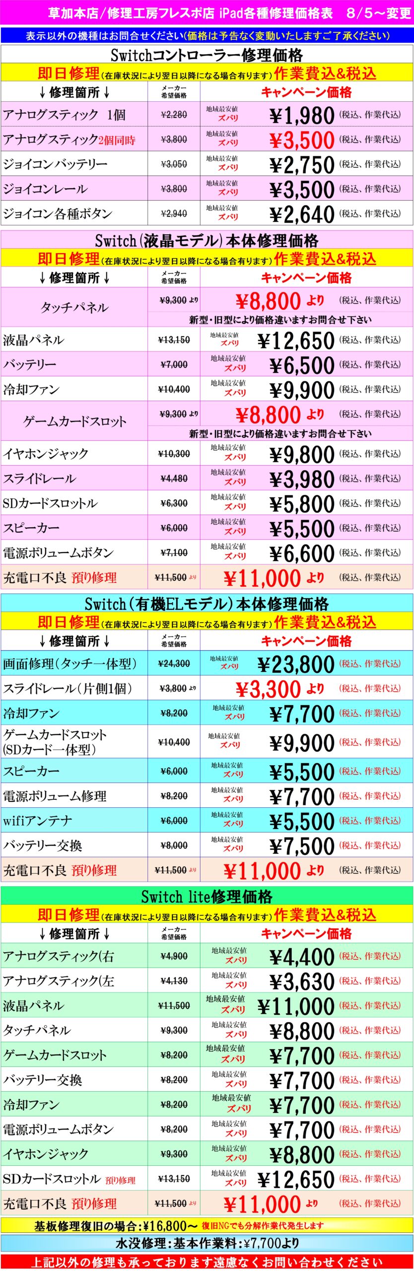 Switch修理は草加市、八潮市、川口市、三郷市、吉川市、足立区のお客様は当日修理で技術力地域ＮＯ１、総務省修理登録店、フレンド草加本店へ